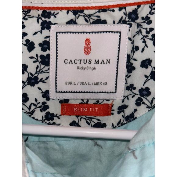 Cactus Man Print Button Down Shirt Mens Size L Slim Fit Blue Ricky Singh - Picture 4 of 5